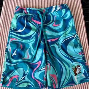Buc-ee’s Colorful Swirl Patterned Swim Trunks, youth size XS